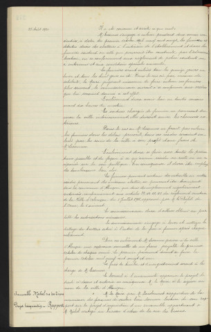Enlèvement des fumiers de l'abattoir, projet de traité "de gré a gré" avec Mr LECANUS Emile. Immeuble de Mr MICHEL chef de division de la préfecture, cadastre section n°201 rue des Tisons, projet d'acquisition, rapport