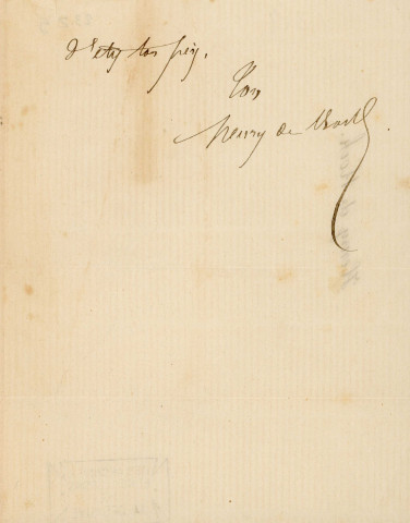 Lettre autographe signée de l'écrivain Henry de Kock à l'acteur Adolphe Delaferrière (sd).