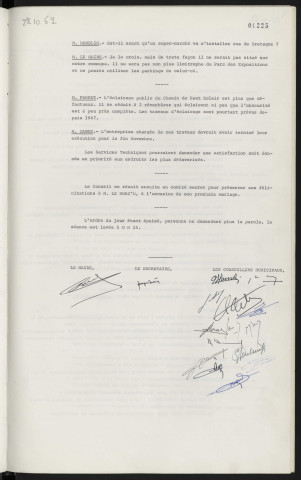 Suppression de la taxe locale, recette. Installation d'un supermarché rue de Bretagne, demande de Mr HEMELIN. Eclairage public défectueux Chemin de Haut-Éclair.