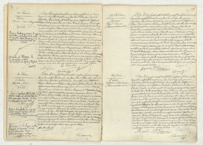 Acte de naissance de NOIRE Etienne Yves Auguste (20 février 1907), acte de naissance de AUBRY Arthur Julien (20 février 1907), reconnaissance de JOYEUX René Louis (22 février 1907), reconnaissance de MARTIN Adrienne Alphonsine (22 février 1907).