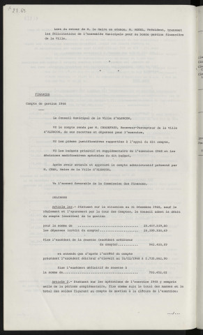 Finances, compte gestion 1968.