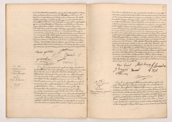 Acte de mariage de CLAUDEPIERRE Georges et QUIMBRE Marie Amélie Augustine (27 Septembre 1907), LEMOINE Albert Hippolyte et GOUPIL Elisa Modestine (28 Septembre 1907), Transcription d'un jugement de divorce de JUIGNET et LARIVIÈRE (4 Octobre 1907).