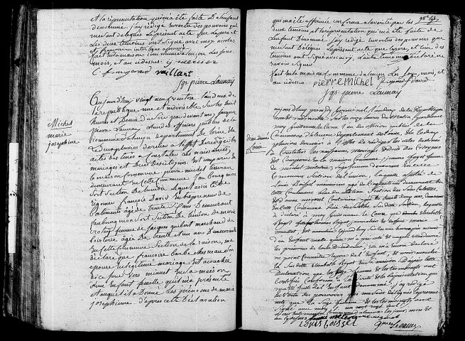 Acte de naissance de MERCIER Joséphine Anne (20 mars 1794),acte de naissance de MICHEL Marie Joséphine (19 mars 1794),acte de naissance de BIGOT Louis Dieudonné enfant naturel (21 mars 1794).