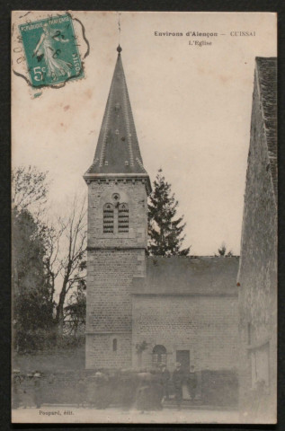 Cuissai (Orne), l'église Saint-Sulpice, carte postale ancienne noir et blanc, Poupard édition, (Date d'utilisation : 02 juin 1914), (14x9), AMA.