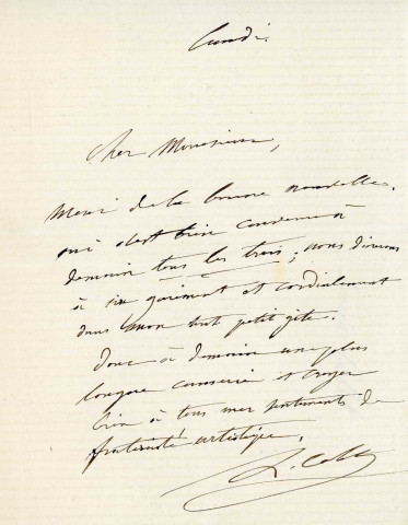 Lettre autographe signée de la femme de lettres Louise Colet au comédien Louis Fortuné Adolphe Laferrière [1872].