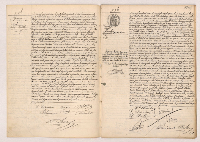 Acte de mariage de LEROUX Emile Clément veuf de PARIS et CORMIER Louise Berthe (08 septembre 1910), Acte de mariage de PERRIER Léopold et CHARLON Marguerite Marthe Marie (09 septembre 1910).