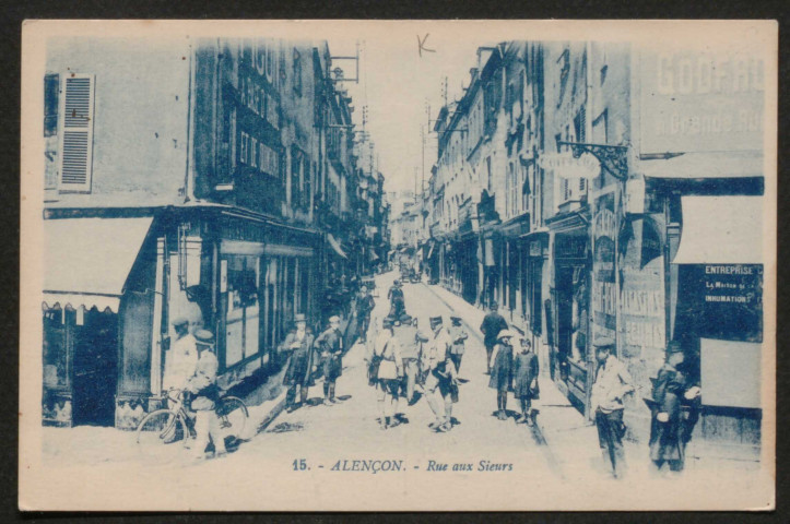 Alençon (Orne), Rue aux Sieurs, carte postale ancienne noir et blanc n°15, G. Artaud Nantes, sd, (14x9), AMA.