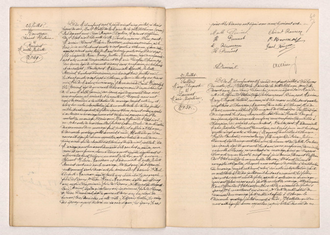Acte de mariage de ROUSSEAU Clément Hilaire et PERRINET Marthe Juliette (25 Juillet 1907), SALLARD Mary Auguste et LAURENT Marie Joséphine (27 Juillet 1907).