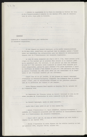 Finances, indemnité au receveur percepteur pour confection de documents budgétaires