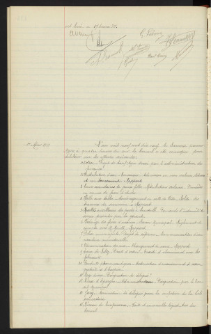 Sommaire sur les affaires à délibérer