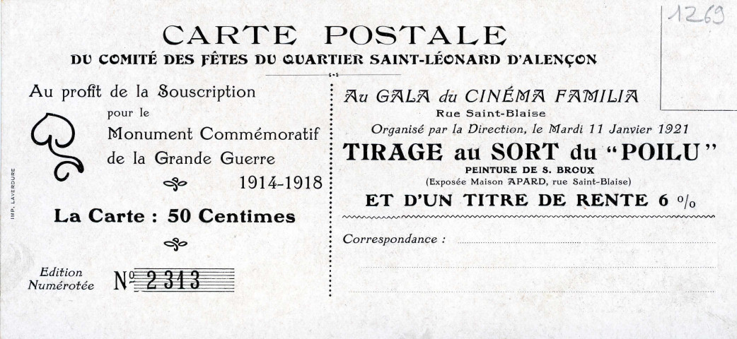 Monument Commémoratif de la Grande Guerre 1914-1918 : bon de souscription.