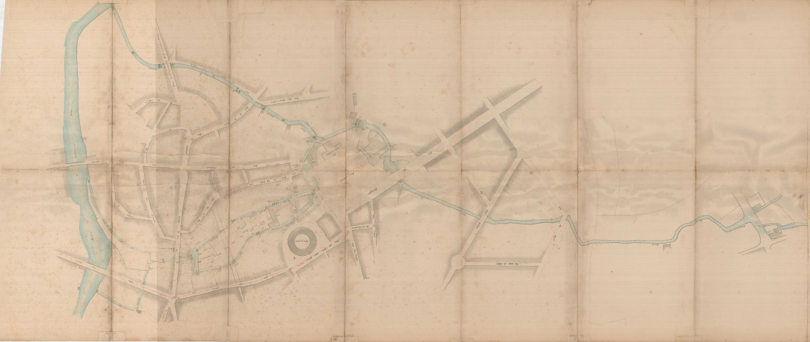 Assainissement de la Briante dans la traversée d'Alençon, avant-projet : plan (Muller, éch : 1/100, 28 décembre 1854)