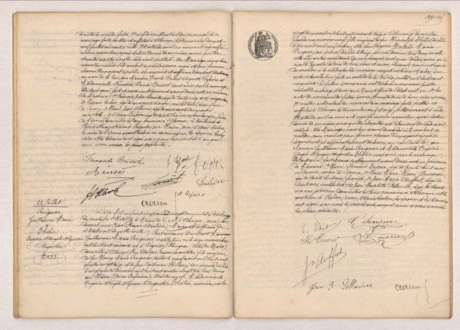 Acte de mariage de LEFÈVRE Émile Ernest Auguste et BRISSET Fernande Denise (17 juillet 1905), acte de mariage de SÉRIGNAC Guillaume Marie et THÉLIN Eugénie Angèle Olympe Augustine (22 juillet 1905),
