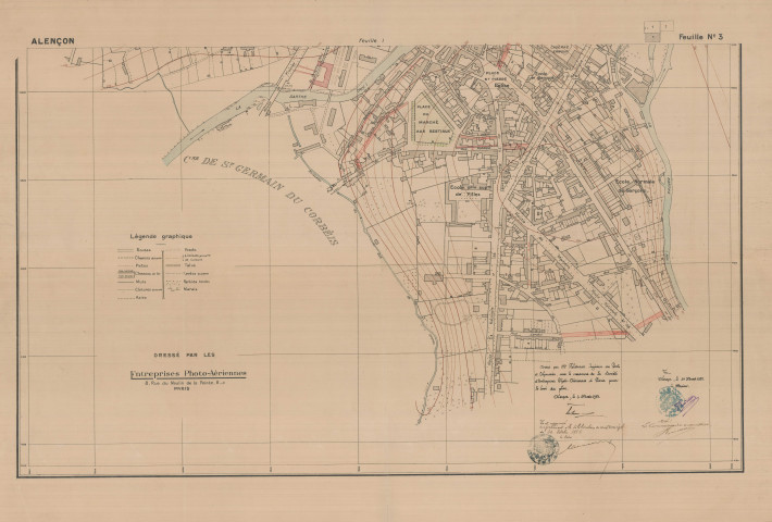 Alençon, plan d'aménagement, d'extension et d'embellissement (éch : 1/2000) (Feldtrauer, société d'entreprises Photo aériennes Paris), plan topographique, feuille 3.