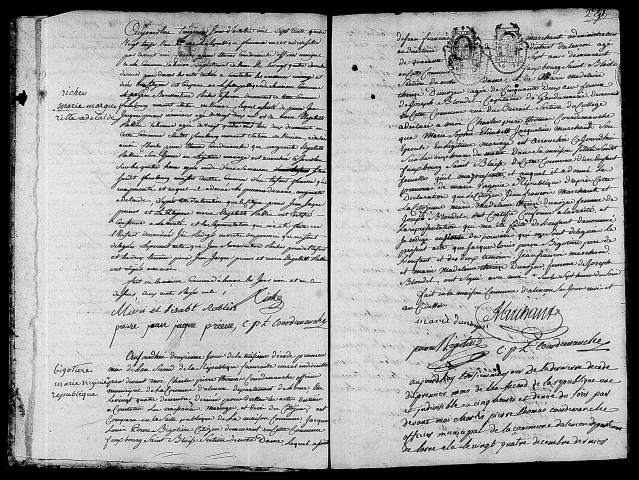 Acte de naissance de MASSON Michel Arsène (21 octobre 1793),acte de naissance de DAGRON Jeanne Célestine (25 octobre 1793),acte de naissance de MICHEL Marie Jacqueline (28 octobre 1793).
