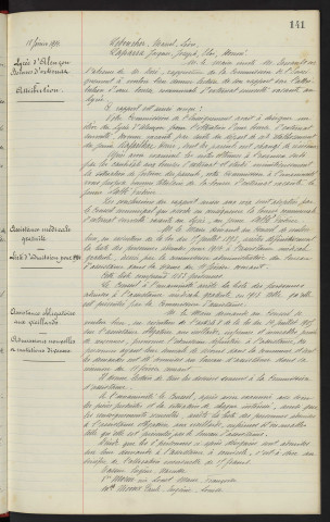 Recrutement, sursis d'incorporation : Avis du Conseil. Lycée d'Alençon, bourses d'externat, attribution. Assistance médical gratuite, liste d'admission pour 1914. Assistance obligatoire aux vieillards, admissions nouvelles a mutations diverses