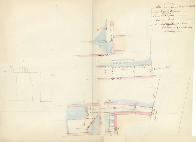 Plan du corridor entre le moulin du Guichet et M. Tassoreau : plan, coupe (F. Beaudoin, 27 juillet 1869)