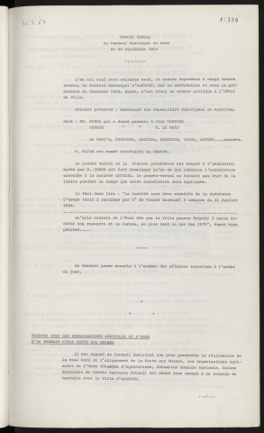 Sommaire sur les affaires à délibérer. Échange avec les organisations agricoles de l'Orne d'un terrain situé Sente aux Moines.