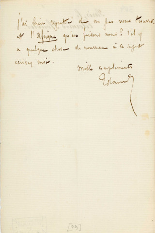 Lettre autographe signée de l'écrivain Edouard Plouvier à l'acteur Adolphe Laferrière (sd).