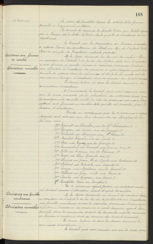 Assistance médicale gratuite, demande d'envoi au sanatorium de Berck sur Mer, Docteur BEAUDOUIN, famille DODIN. Assistance aux femmes en couches, admissions nouvelles. Assistance aux familles nombreuses, admissions nouvelles