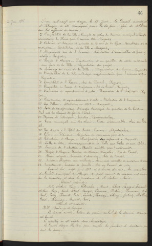 Sommaire sur les affaires à délibérer