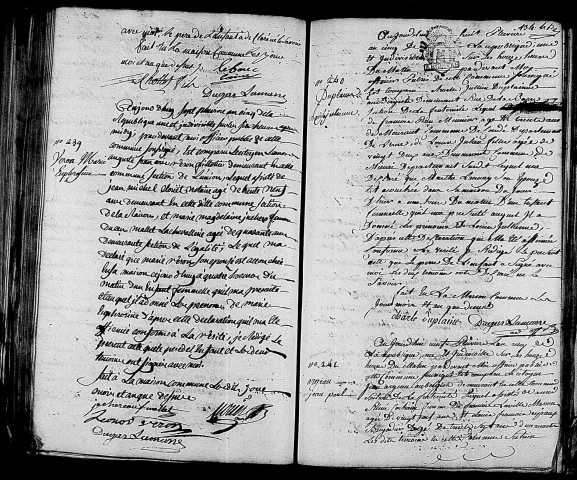 Acte de naissance de LEBOUC Marie Euphrosine (26 janvier 1797),acte de naissance de VERON Marie Euphrosine (26 janvier 1797),acte de naissance de DUPLAINE Louise Julienne (27 janvier 1797),acte de naissance de ARGEAU Jean Paul (27 janvier 1797).