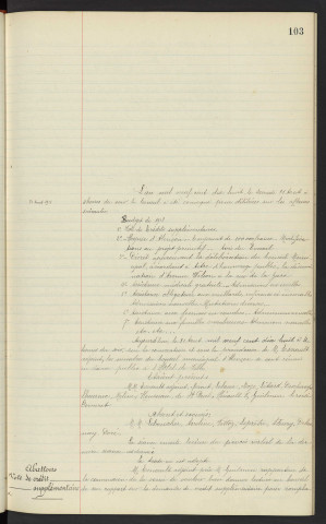 Sommaire sur les affaires à délibérer. Abattoirs, vote de crédit, supplémentaire