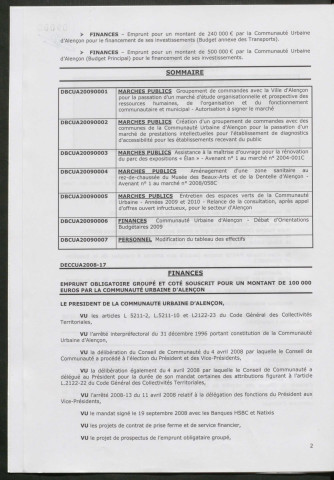 Registre des décisions et des délibérations du conseil communautaire (26 Février - 17 Décembre 2009).