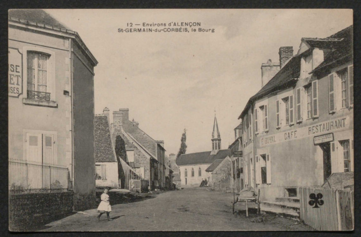Saint-Germain-du-Corbeis (Orne), le bourg, carte postale ancienne noir et blanc n°12, M.T.I.L, sd, (14x9), acquisition 2021, AMA.