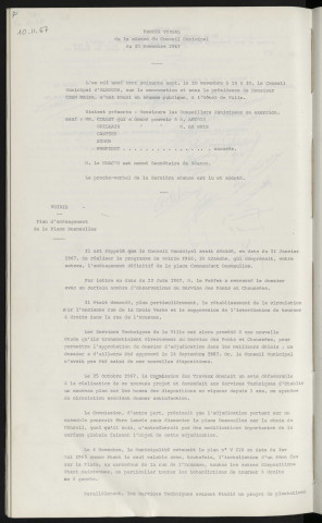 Sommaire sur les affaires à délibérer. Voirie, plan d'aménagement de la place Desmeulles.