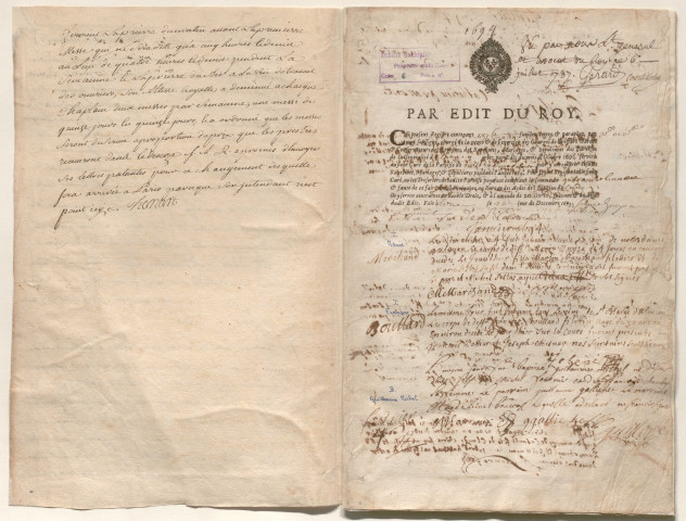 Paroisse Notre-Dame, registre des baptêmes, mariages et inhumations (24 janvier 1694-7 janvier 1695).