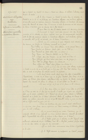 Assistance obligatoire aux vieillards, infirmes et incurables privés de ressources, admissions nouvelles et mutations diverses