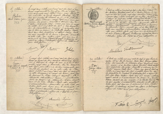 Acte de naissance de BERTRON Albert Désiré Jean (25 octobre 1917), Reconnaissance de LEPIN Roger Marcel Auguste (27 octobre 1917), Reconnaissance de VANTHOURNOUT Madeleine Germaine Marguerite (31 octobre 1917), Acte de naissance de DORÉ Georges Alexis (31 octobre 1917).