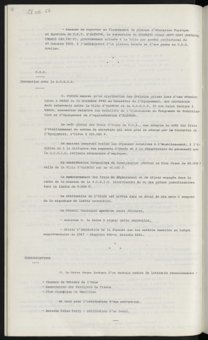 C.E.T., installations sportives plateau d'E.P.S. P.M.E., convention avec la S.O.D.I.C. 51 rue Saint Georges à Paris. Remerciements de la chambre de métiers de l'Orne, Association des Paralysés de France, club olympique de Pontlieu, attribution d'une subvention amicale Jules Ferry.