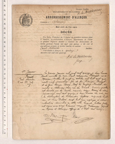 Registre des actes de décès (1915).