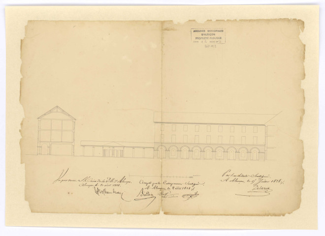 Agrandissement du collège, bâtiments entourant la Cour Carrée (15 juillet 1828), (architecte : Pierre Félix Delarue).
