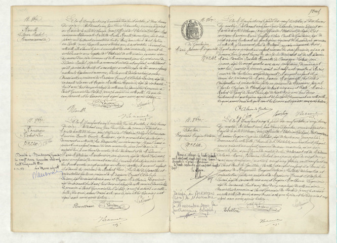 Reconnaissance de ROULLE Ludovic Isabel (18 octobre 1905),acte de naissance de ROUSSEAU Robert Luc (18 octobre 1905),acte de naissance de DE GOULAINE Marie Jeanne Marguerite (18 octobre 1905),acte de naissance de LEBRETON Raymond Eugène Octave (18 octobre 1905).