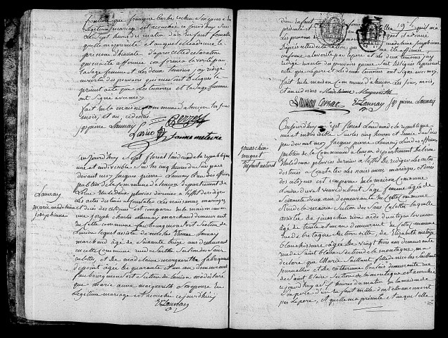 Acte de naissance de PERRES Hyacinthe (26 avril 1794),acte de naissance de LAUNAY Marie Madeleine Joséphine (26 avril 1794),acte de naissance de SAILLANT Joachin Muguet enfant naturel (26 avril 1794).
