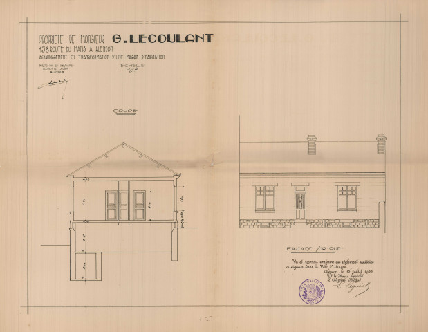 permis de construire n°15, Construction d'une maison d'habitation Rue Mans Alençon, (date de décision : 1933), (auteur du projet, architecte : PERRIER).
