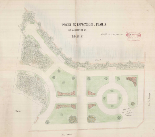 Projet de réfection du jardin de la Mairie, projet A (Établissement Horticole H. Philippe) (éch. 1/100, octobre 1920) (54.6 x 48)