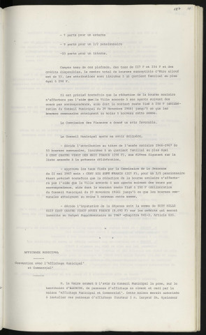 Enseignement, bourses scolaires année 1966-1967. Affichage municipal, convention avec l'affichage municipal et commercial.
