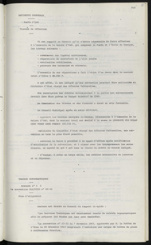 Bâtiments communaux, musée d'Ozé, travaux de réfection. Travaux topographiques, avenant n°1 à la convention OLLIVIER n°63-33, plan d'alignement.