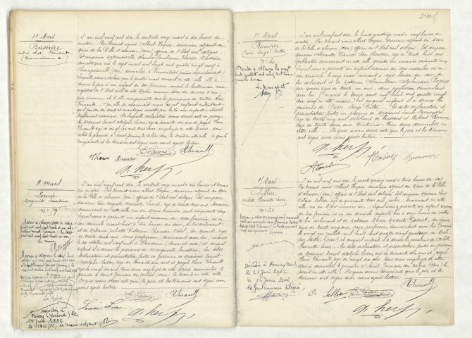 Reconnaissance de BASSIERE Andrée Olive Fernande (11 mars 1910),acte de naissance de LEMEE Marguerite Ernestine (9 mars 1910),acte de naissance de ROUSIER Pierre Serge Victor (11 mars 1910),acte de naissance de SELLIER Arlette Henriette Lucie (15 mars 1910).