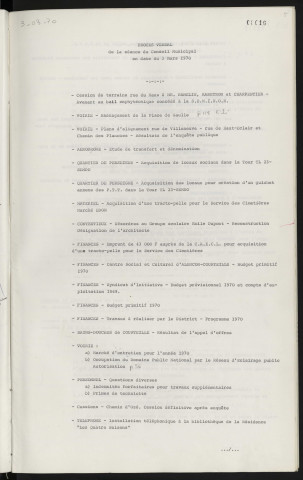 Sommaire sur les affaires à délibérer.