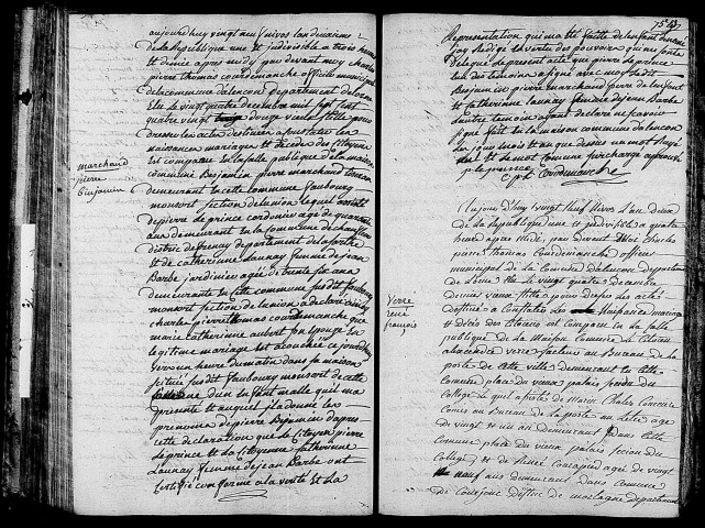 Acte de naissance de MARCHAND Pierre Benjamin (18 janvier 1794),acte de naissance de VERRE René François (17 janvier 1794).