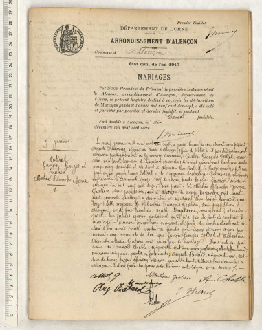 Registre des actes de mariage (1917).