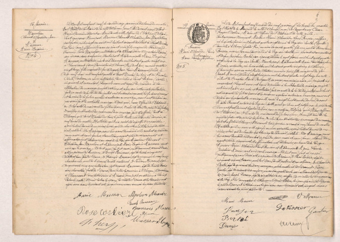 Acte de mariage de NAPOLEON Clément Alexandre Jean et MASSERON Marie Eugénie (16 janvier 1909), Acte de mariage de POUSSIN Henri Alexandre Louis et MERCIER Marie-Louise Joséphine (19 janvier 1909).