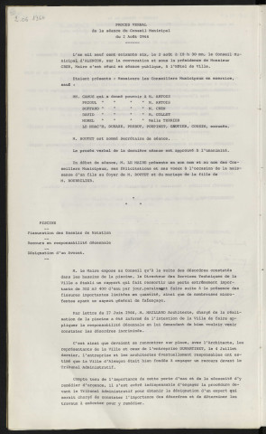 Sommaire sur les affaires à délibérer. Piscine, fissuration des bassins de natation, recours en responsabilité décennale, désignation d'un avocat.
