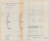 Cinéma "Normandy" à Alençon, aménagement de l'estrade de la salle 1, coupe AB, (architecte : Artémisios WANG, 1/100, 15/05/1979, modifié le : 17/05/1979, plan n°6521), papier.