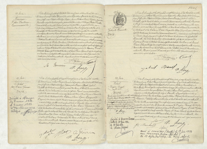 Reconnaissance de ROUSSEAU Hélène Emilienne (19 juin 1908),acte de naissance de AUBERT Jean Marie Germain (19 juin 1908),acte de naissance de BISEUIL Gabrielle Henriette (23 juin 1908),acte de naissance de NEEL Eugène Ernest enfant naturel (22 juin 1908).